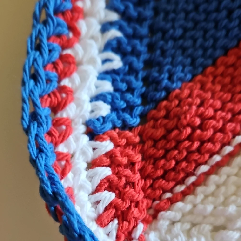 New Handmade Red, White And Blue Washcloth. Beautifully Crafted.